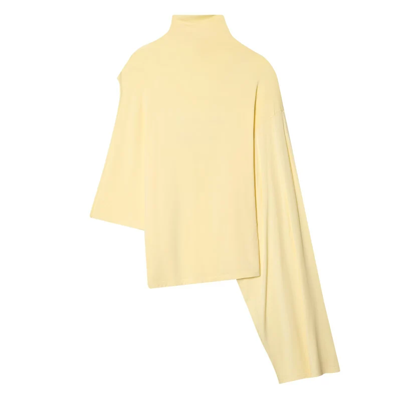 Damen Asymmetrisches Drapiertes Cape-Top mit Rollkragen und One-Shoulder-Ärmel Drune