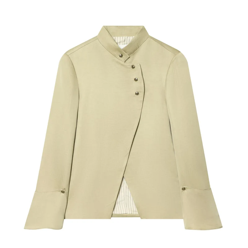 Damen Asymmetrischer Kurzblazer mit Stehkragen und Zierknopfleiste Drune