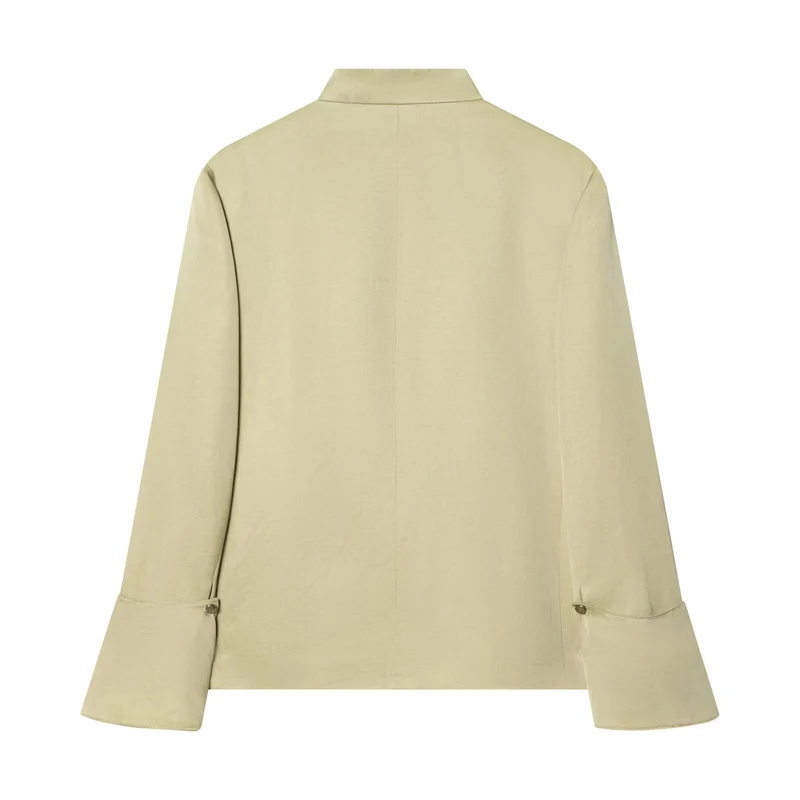 Damen Asymmetrischer Kurzblazer mit Stehkragen und Zierknopfleiste Drune
