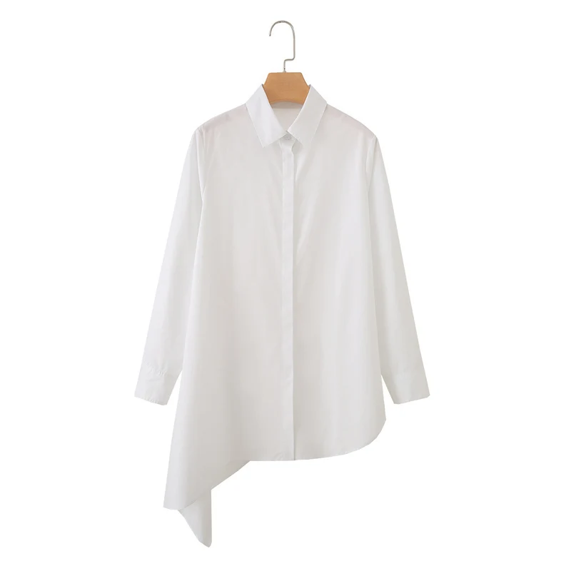 Damen Asymmetrische Oversize-Hemdbluse mit seitlichem Drape und verdeckter Knopfleiste Drune