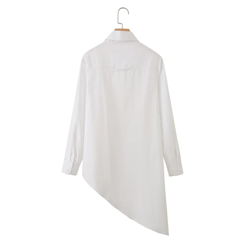 Damen Asymmetrische Oversize-Hemdbluse mit seitlichem Drape und verdeckter Knopfleiste Drune