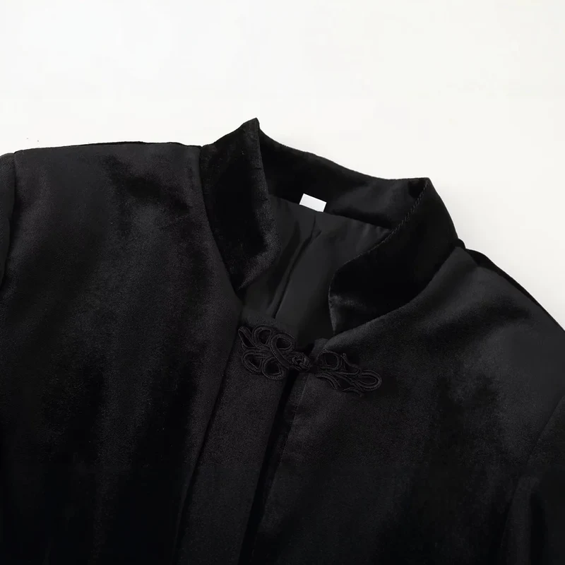 Damen Asymmetrische Kurzjacke mit Stehkragen, Kordelverschlüssen und Quasten-Saum Drune