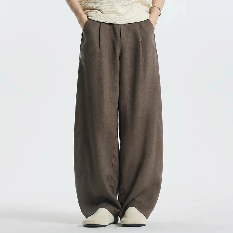 Damen Weitgeschnittene Leinenhose mit seitlichen Taschen Drune
