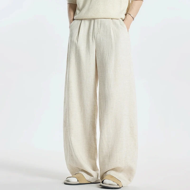 Damen Weitgeschnittene Leinenhose mit seitlichen Taschen Drune