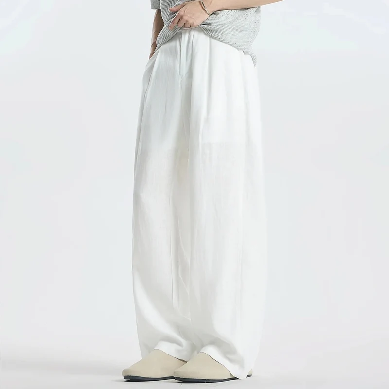 Damen Weitgeschnittene Leinenhose mit seitlichen Taschen Drune