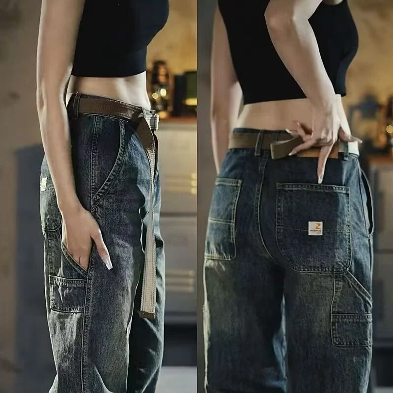 Damen Weite Denim-Hose mit hohen Taschen Drune