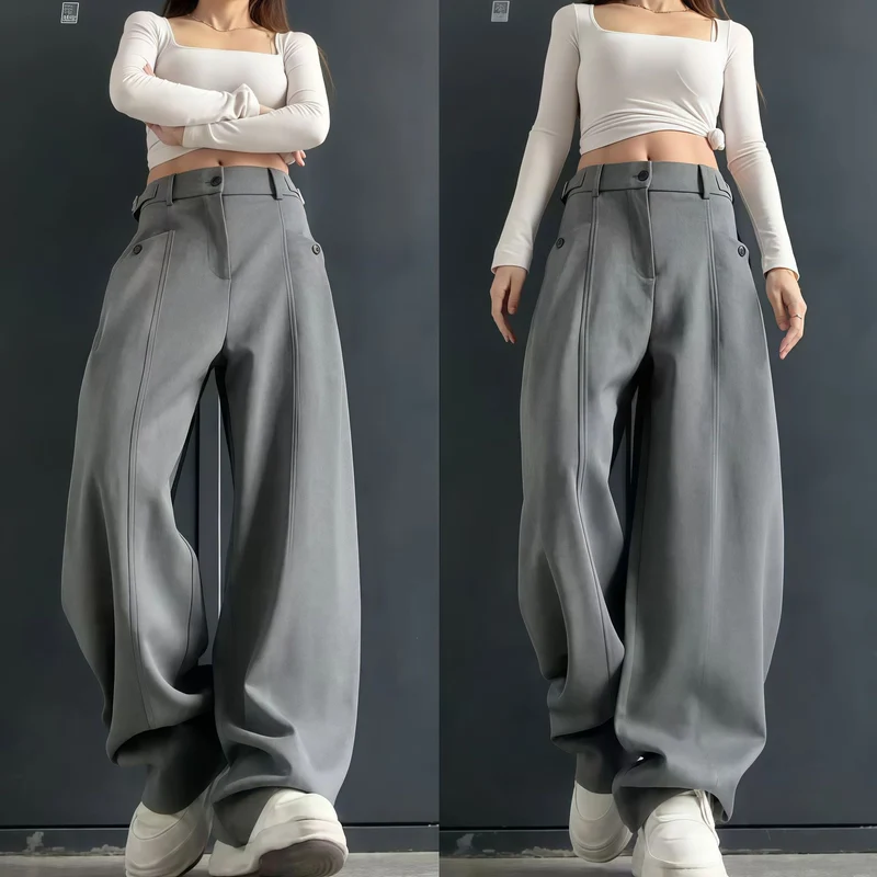 Damen Modische Weitgeschnittene Hochbundhose Drune