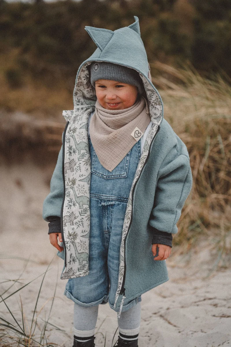 Wollwalkjacke Kinder -Drolliger Dino Mint