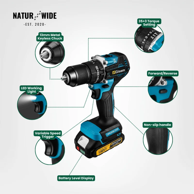 Cordless Impact Drill 18V Brushless – 65Nm & 1/2" Chuck