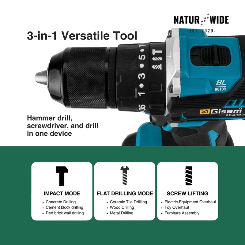 Cordless Impact Drill 18V Brushless – 65Nm & 1/2" Chuck