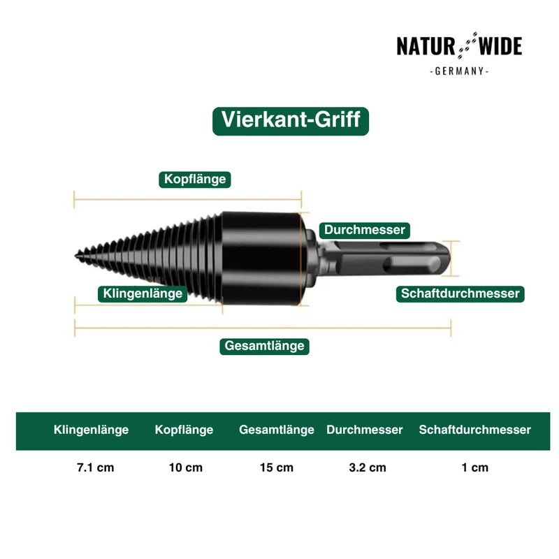 Brennholz-Spaltbohrer 32mm – Kegelspalter für Bohrmaschine