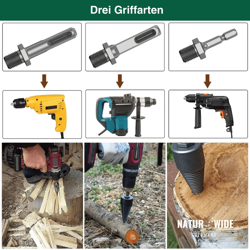 Brennholz-Spaltbohrer 32mm – Kegelspalter für Bohrmaschine