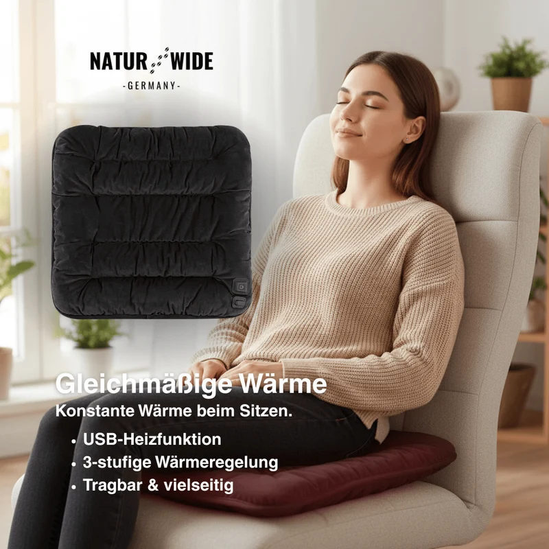 USB Beheiztes Sitzkissen 45cm – Heizmatte für Büro, Auto & Tier