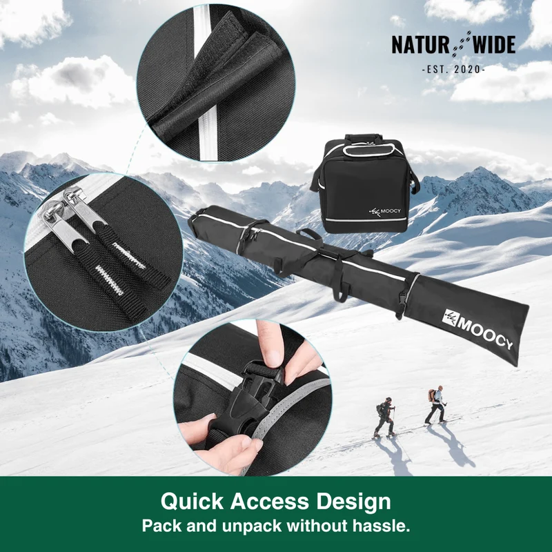 2-Piece Ski Bag Set – Ski Carrier & Boot Bag Combo (Adjustable up to 80")