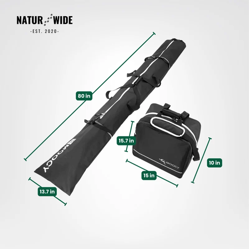 2-Piece Ski Bag Set – Ski Carrier & Boot Bag Combo (Adjustable up to 80")