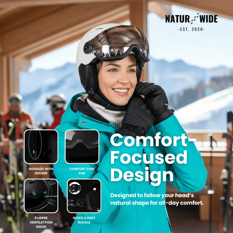 Premium Ski Helmet with Integrated Goggles – Warm & Shockproof