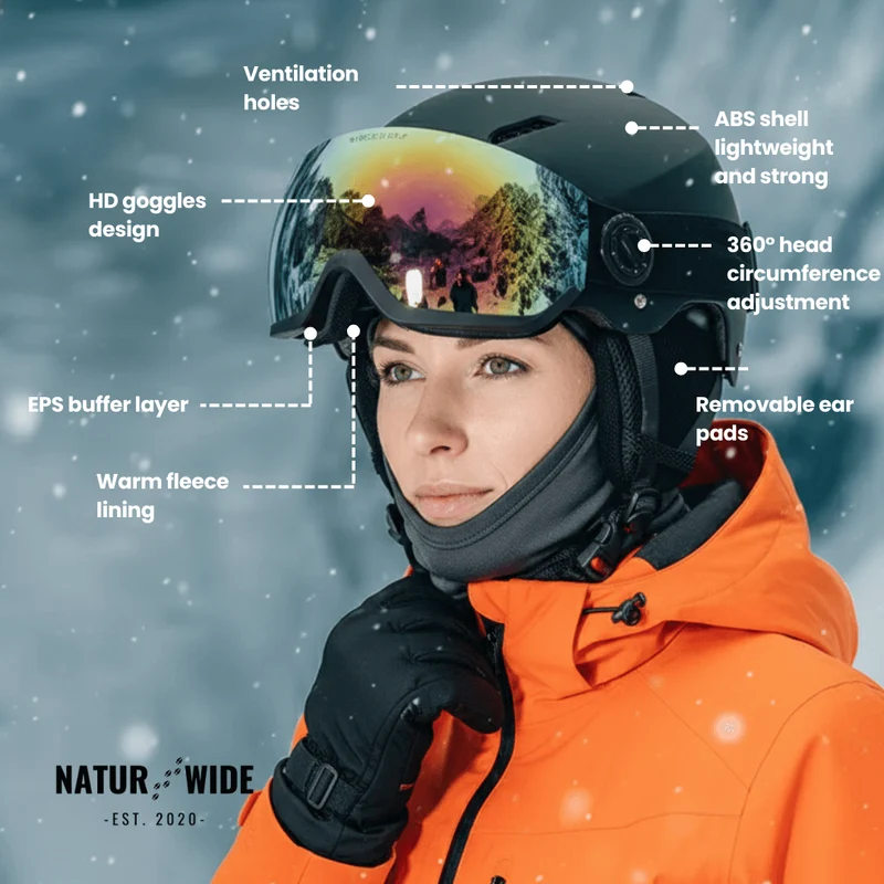 Premium Ski Helmet with Integrated Goggles – Warm & Shockproof