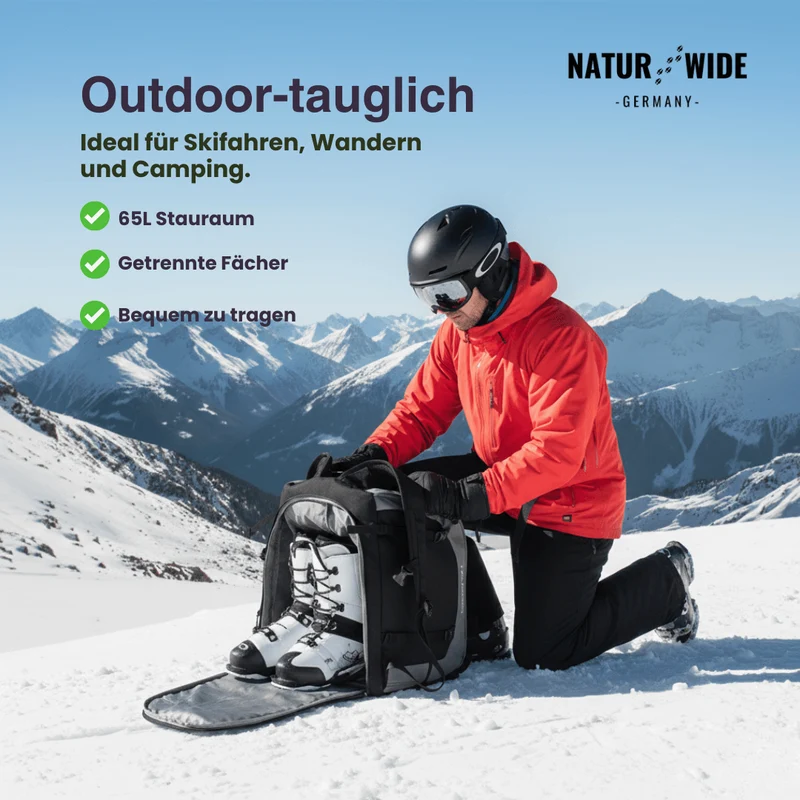 65L Ski Rucksack – Große Skistiefeltasche für Helm & Boots