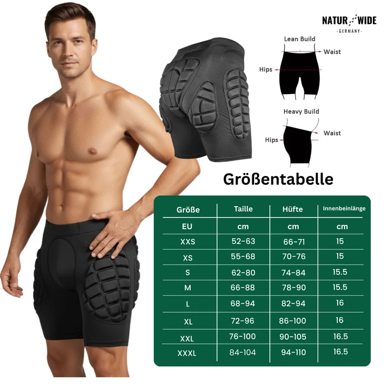 3D Polster-Shorts – Hüftschutz für Ski, Snowboard & Skate