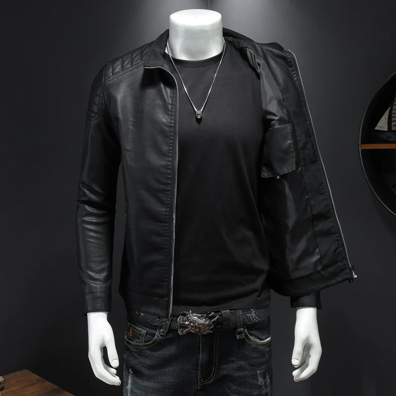 Herren Modische Lederjacke mit Steppdetails Drune