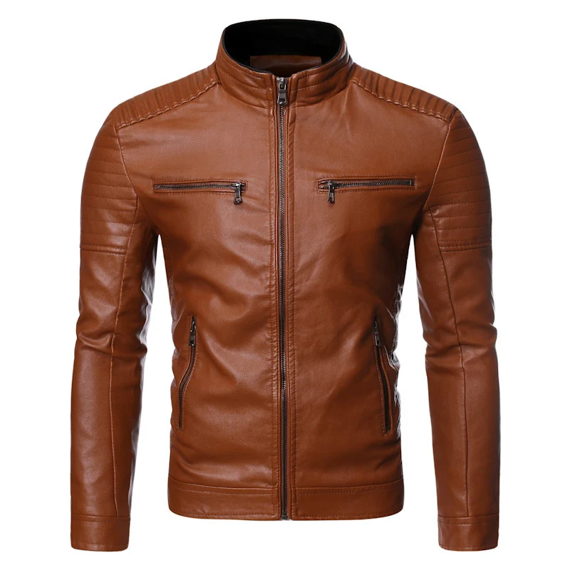 Herren Modische Lederjacke mit Steppdetails Drune