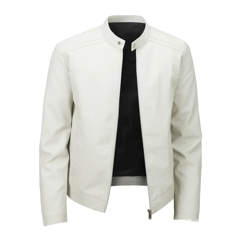 Herren Modische Lederjacke mit Stehkragen und praktischen Reißverschlusstaschen Drune