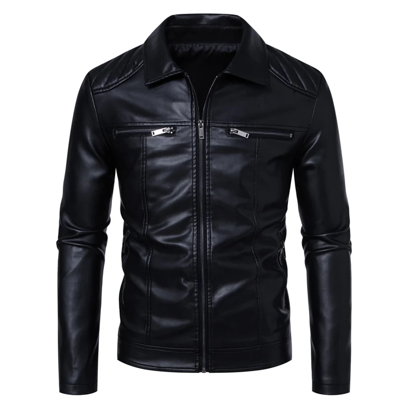 Herren Modische Lederjacke mit Schulterpolster Drune