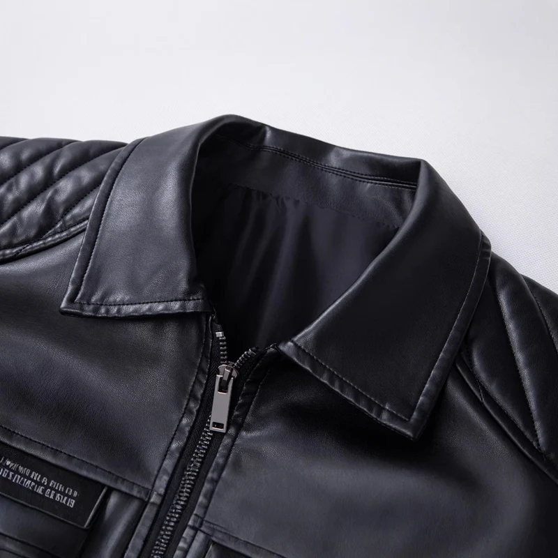 Herren Modische Lederjacke mit Schulterpolster Drune
