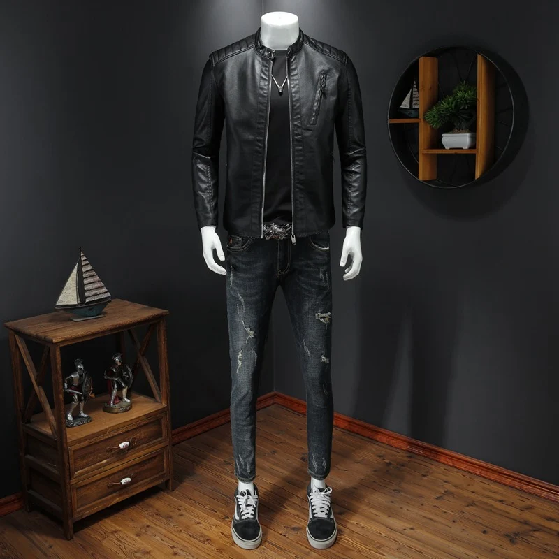 Herren modische Lederjacke mit Reißverschluss Drune