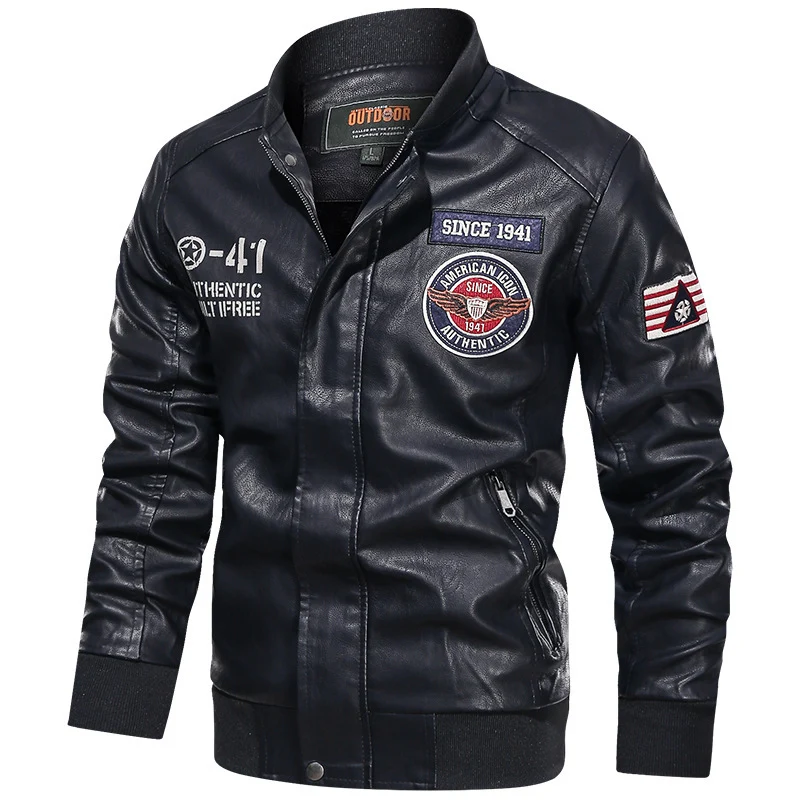 Herren modische Lederjacke mit gesticktem Patch Drune