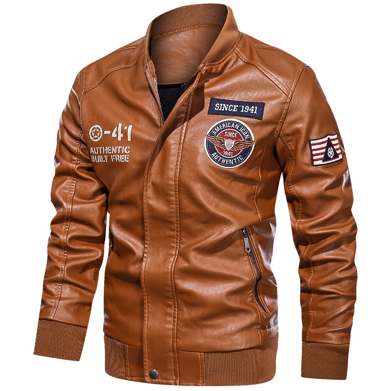 Herren modische Lederjacke mit gesticktem Patch Drune
