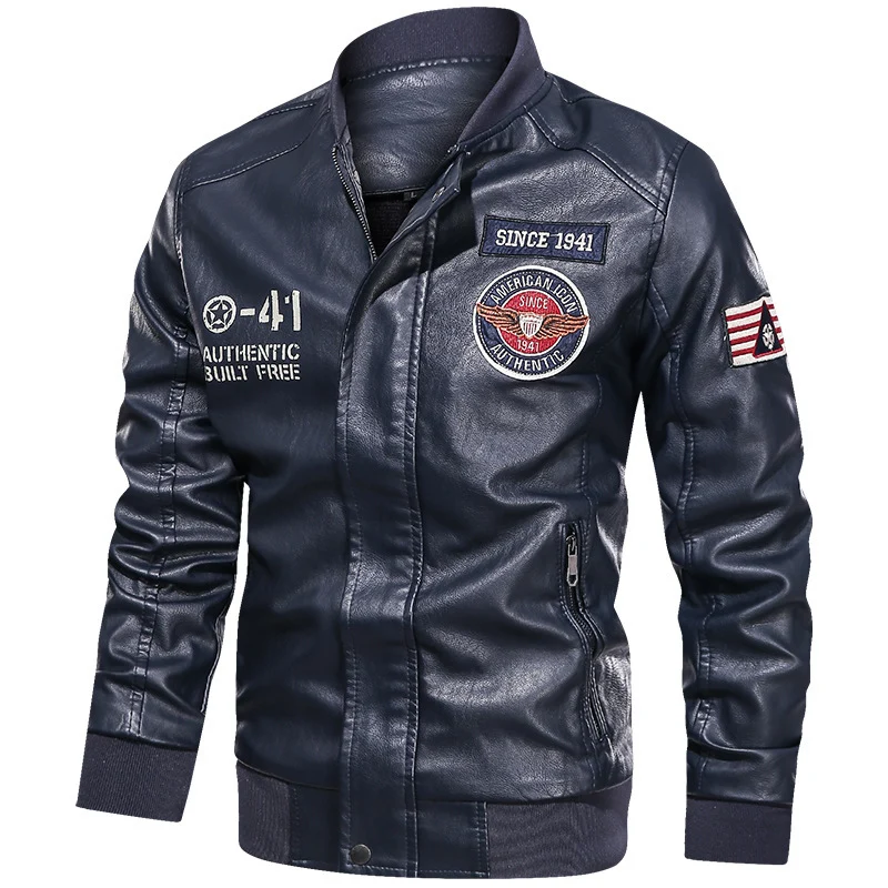 Herren modische Lederjacke mit gesticktem Patch Drune