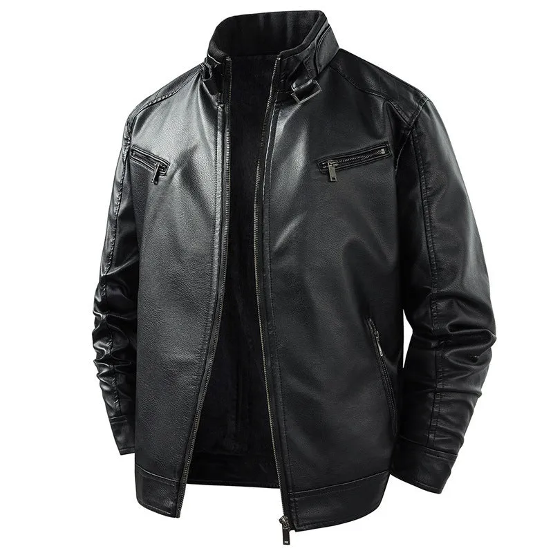 Herren Modische Lederjacke mit Fleece-Futter Drune