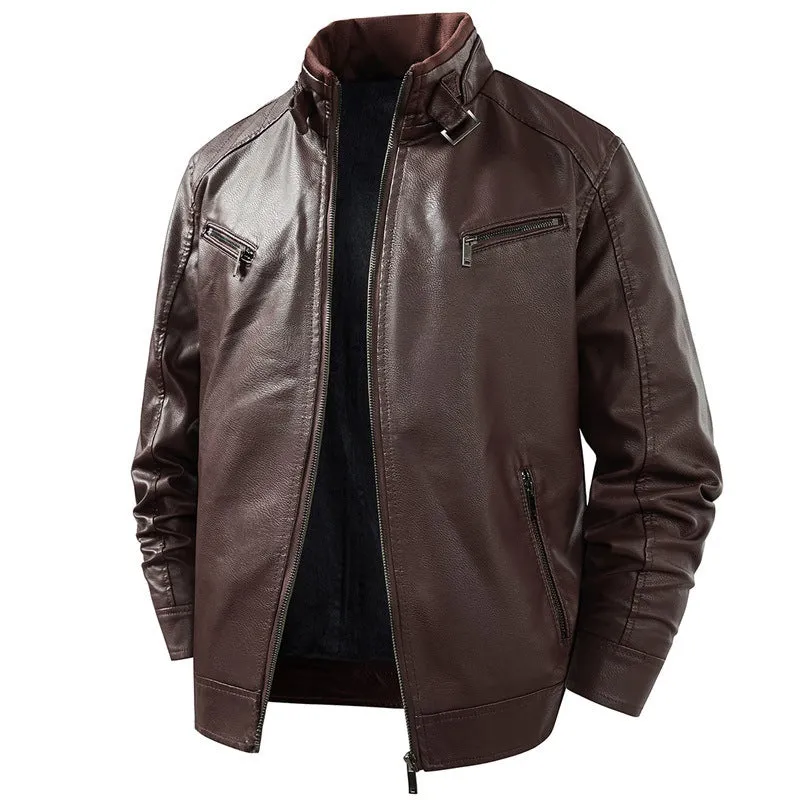Herren Modische Lederjacke mit Fleece-Futter Drune