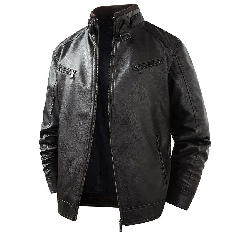 Herren Modische Lederjacke mit Fleece-Futter Drune