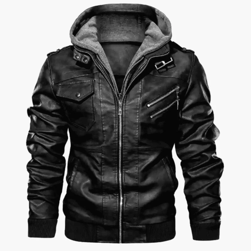 Herren modische Lederjacke mit abnehmbarer Kapuze Drune 1788417868
