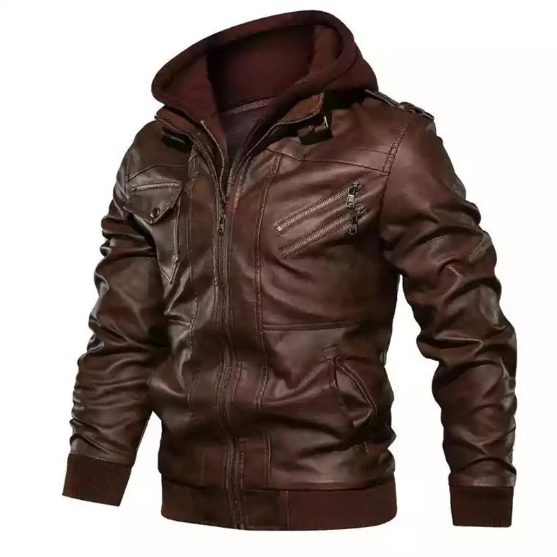 Herren modische Lederjacke mit abnehmbarer Kapuze Drune 1788417868