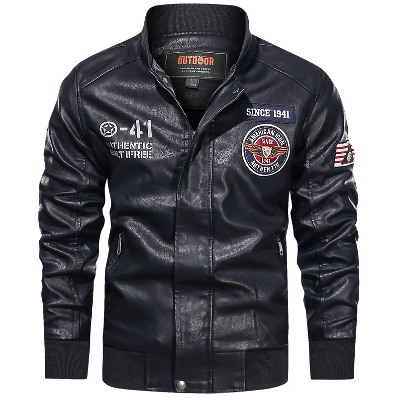 Herren Modische Lederjacke im Biker-Stil Drune
