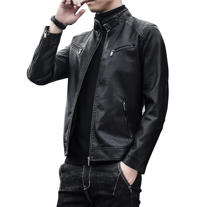 Herren Modische Kunstlederjacke mit warmem Innenfutter Drune