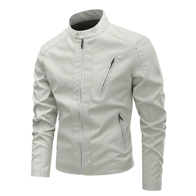 Herren Modische Kunstlederjacke mit Stehkragen und hochwertigen Reißverschlüssen Drune