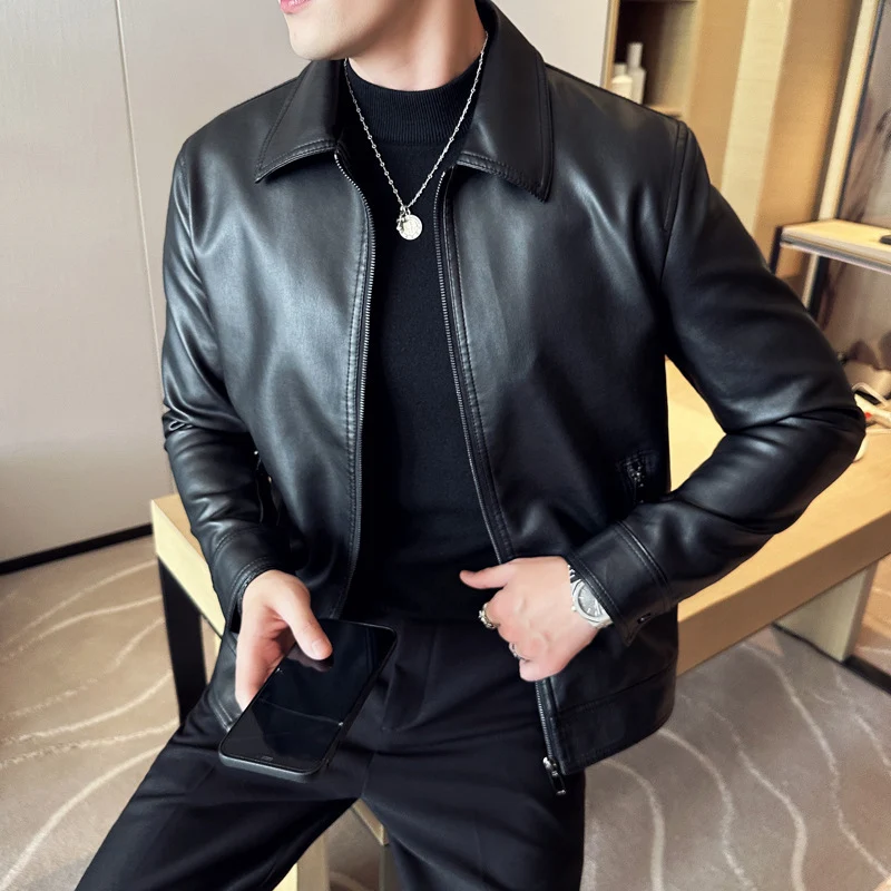 Herren Modische Kunstlederjacke mit klassischem Schnitt Drune