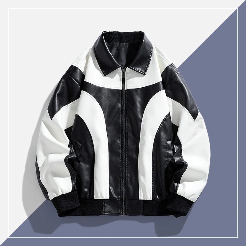 Herren Modische Kunstlederjacke im sportlichen Design Drune