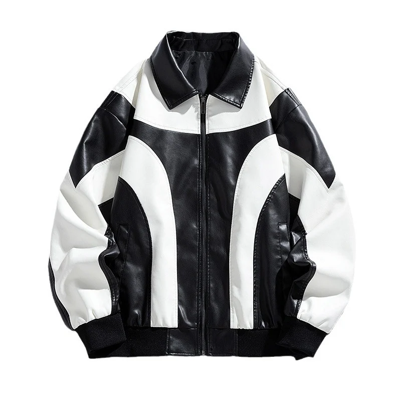 Herren Modische Kunstlederjacke im sportlichen Design Drune