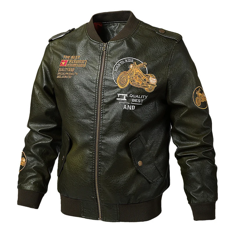Herren Modische Bikerjacke mit gestickten Applikationen Drune