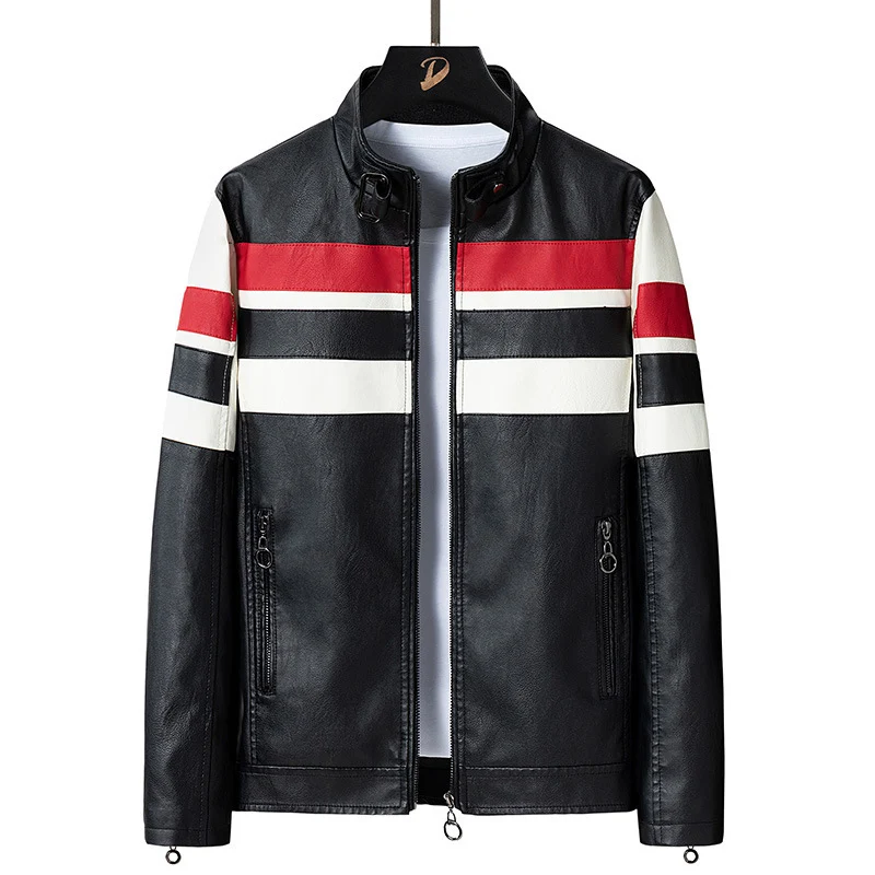 Herren Modische Bikerjacke mit farbigen Streifen Drune