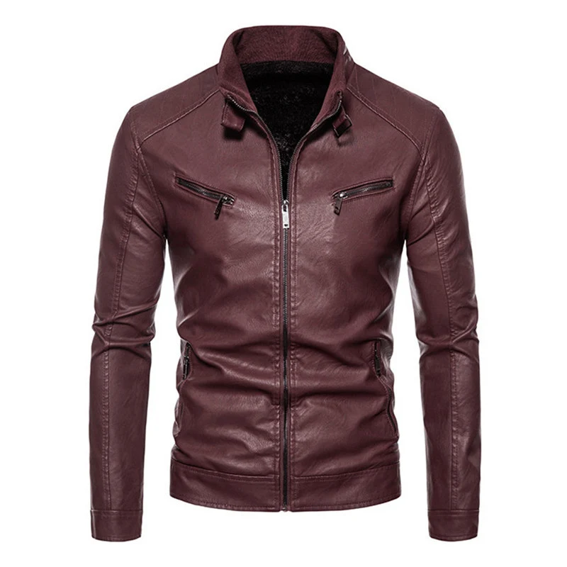 Herren modische Bikerjacke aus Kunstleder mit praktischen Reißverschlusstaschen Drune