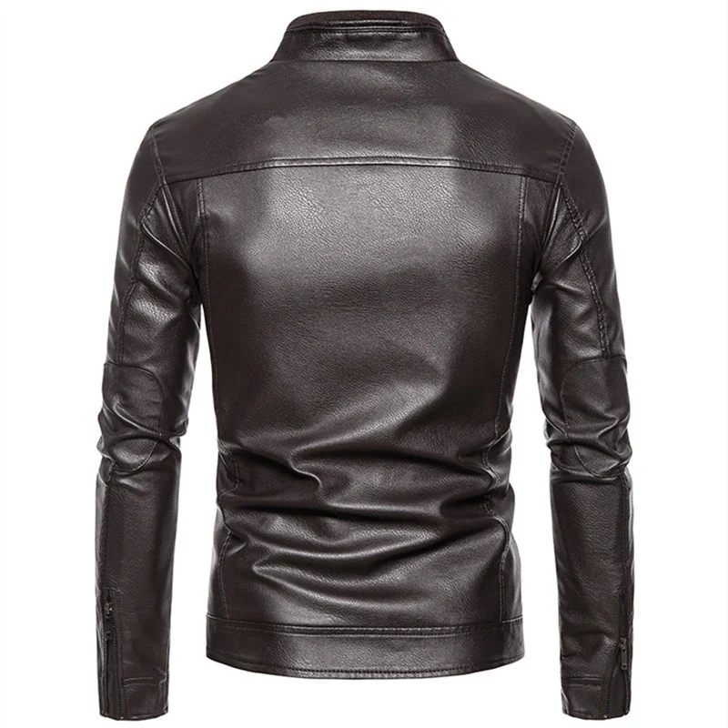 Herren modische Bikerjacke aus Kunstleder mit praktischen Reißverschlusstaschen Drune