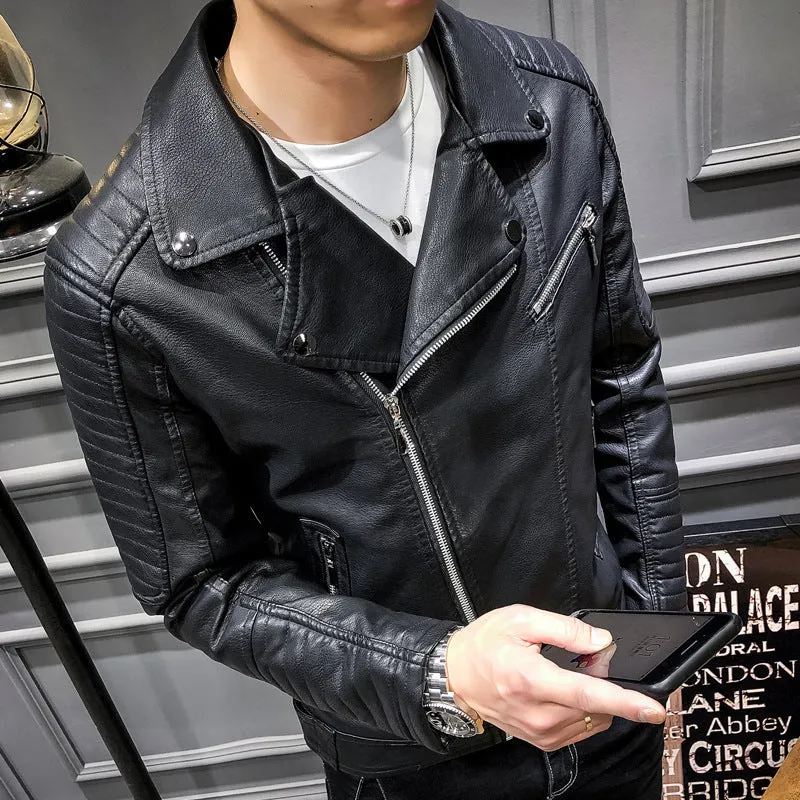 Herren Modische Bikerjacke aus hochwertigem Kunstleder Drune