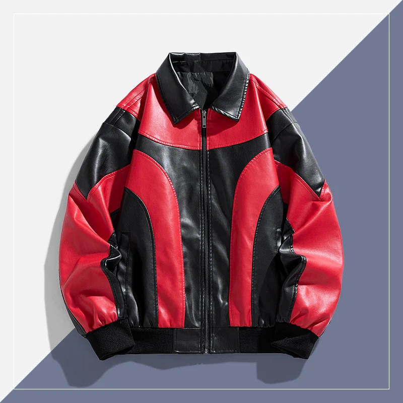 Herren Moderne Lederjacke mit Farbblockdesign Drune
