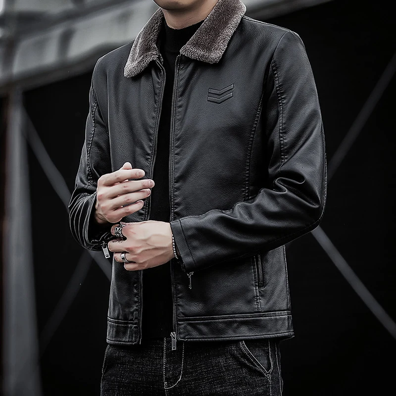 Herren Kunstlederjacke mit weichem Kragen Drune